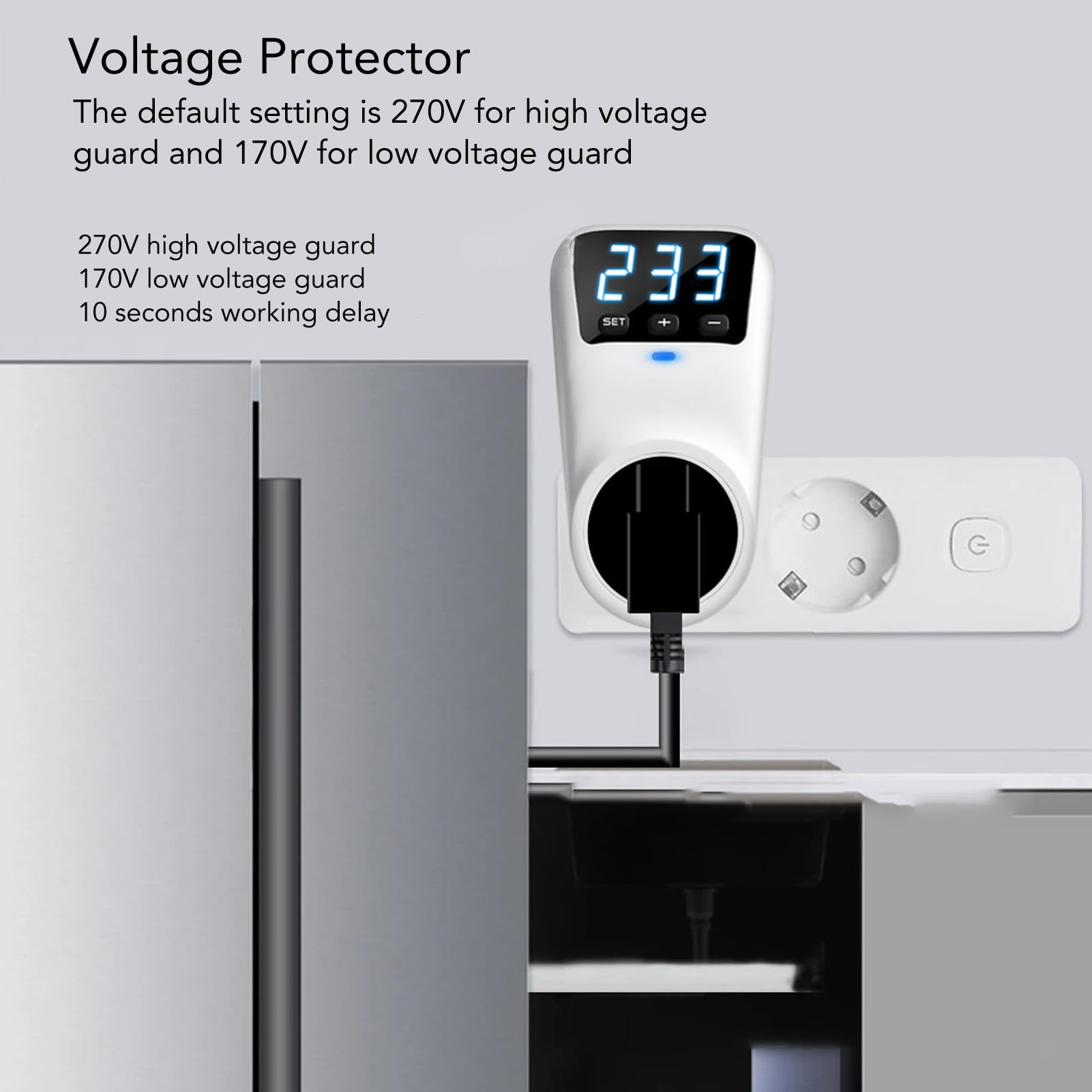 Protector contra Sobretensiones, Protector Regulador De Voltaje De Montaje En Pared para Electrodomésticos, Salida De Caída De Voltaje 230V 16A 3680 Vatios Pantalla LED