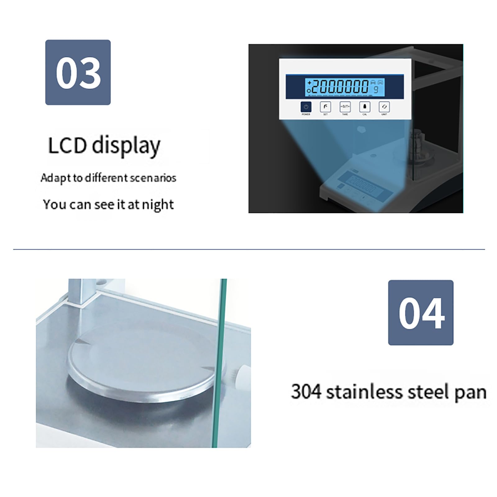 Bilancia digitale da laboratorio, bilancia analitica, bilancia di precisione LCD da 0,0001 g con parabrezza, pesata massima 100 g, funzioni di conversione unità e conteggio per misurazioni industria