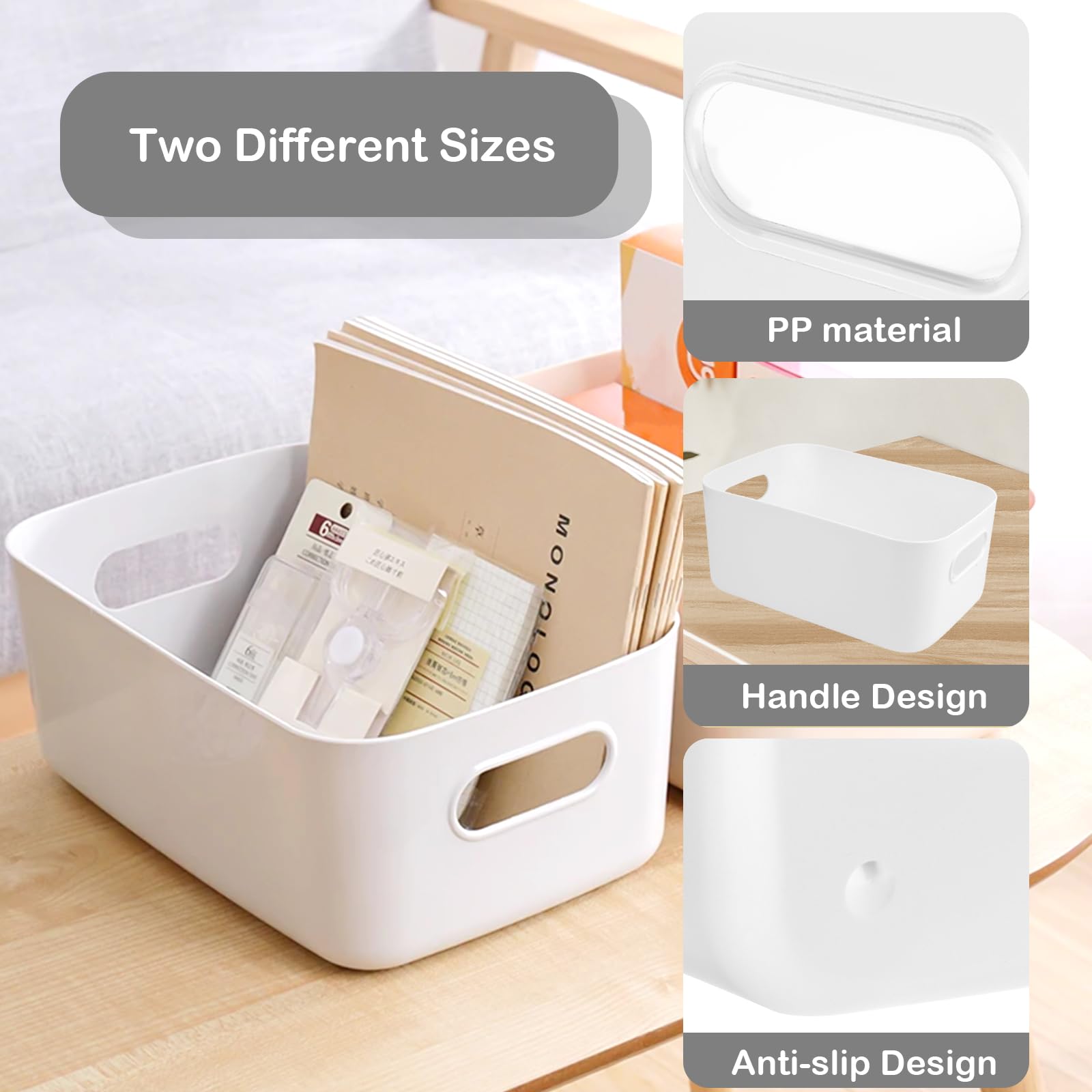 10 stuks opbergdozen van kunststof, stapelbare opbergorganizer, manden met handgrepen voor keuken, kast, kantoor, badkamer, speelgoed, Home Tidy open opbergbakken met handgrepen, 2 maten