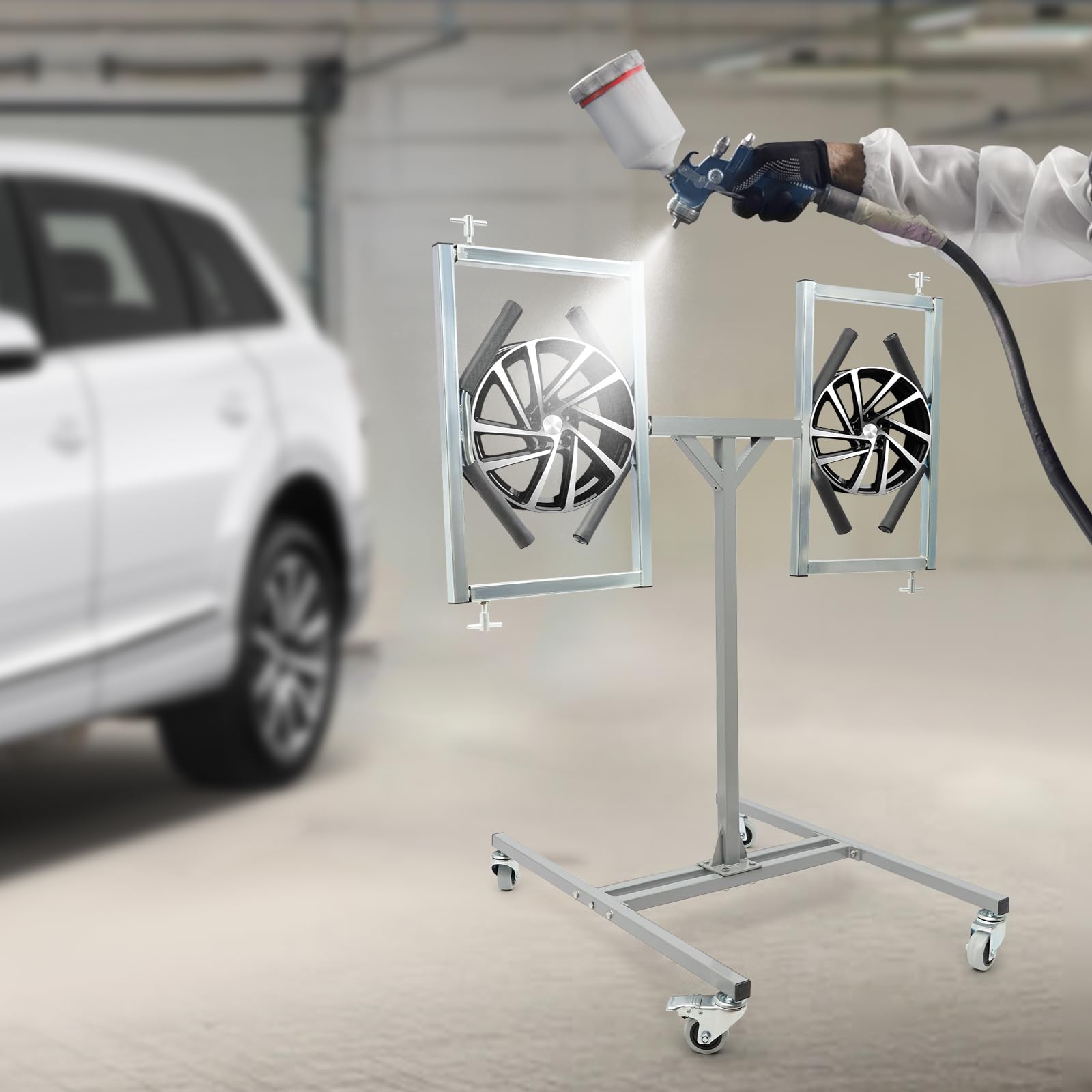 60 kg Felgenlackierständer con 360° Drehbaren Mounts con 4 ruedas, acero Autostoßstange Lackierständer para 2 llantas