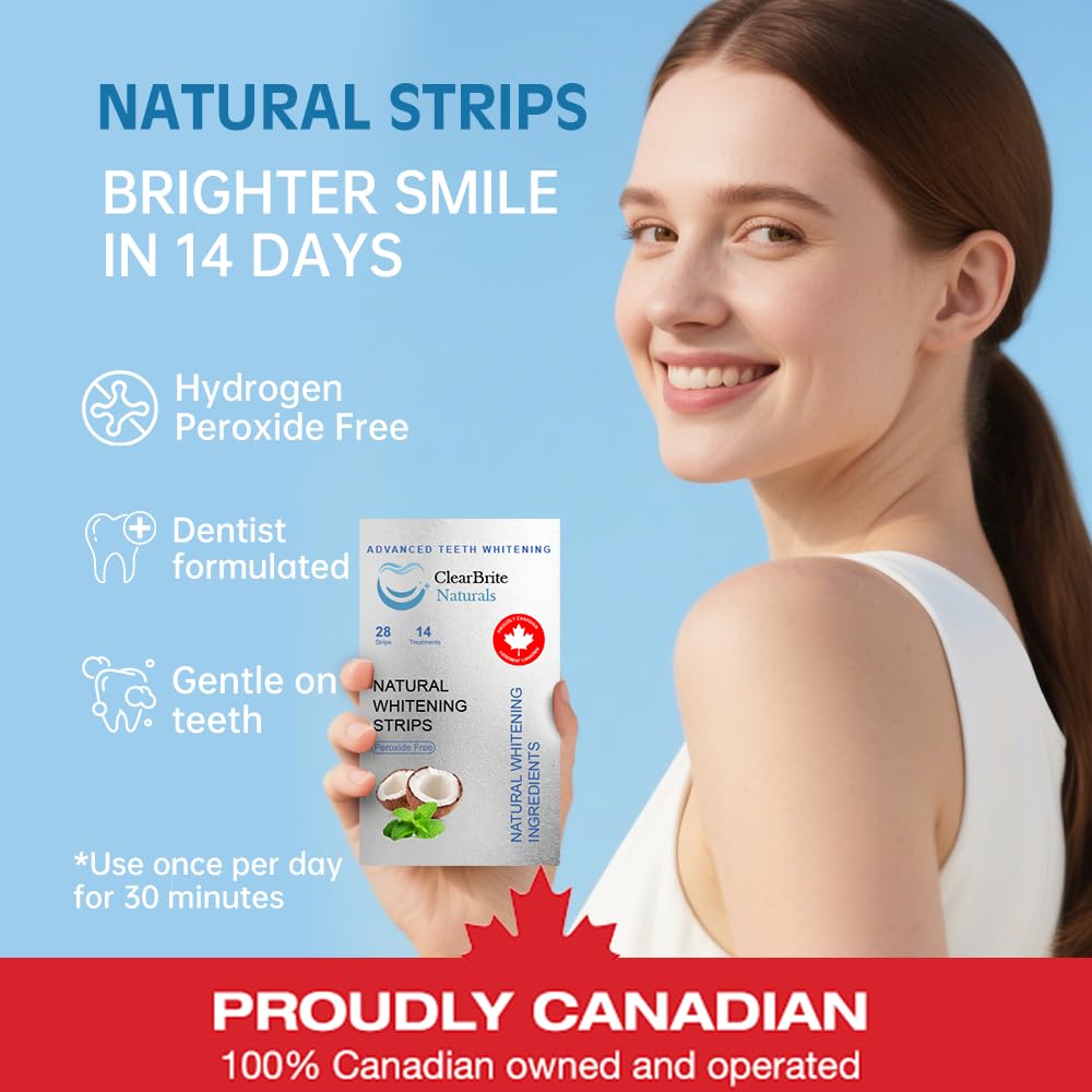 Proudly Canadian ClearBrite Naturals Whitening Strips, Peroxide Free, Coconut Mint Flavour, Natural Active Ingredients, 28 Strips (14 Treatments) - 5