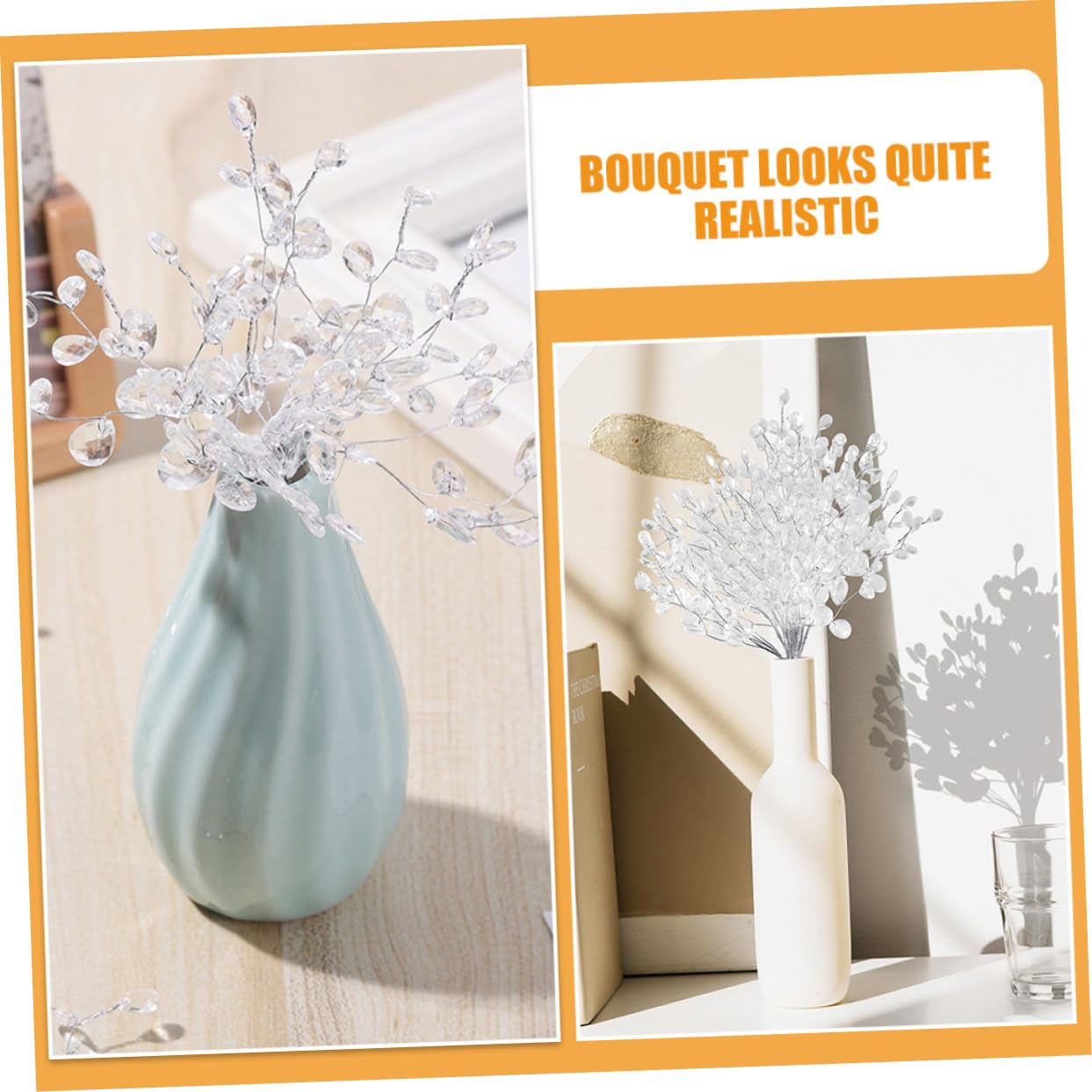 LIFKOME Teiliges Künstliches Blumenarrangement Langlebige Pflegefreie Deko mit Weißen Acrylperlen Tischdekoration für Zuhause Hochzeit Büro Ganzjährige Vase Raumgestaltung