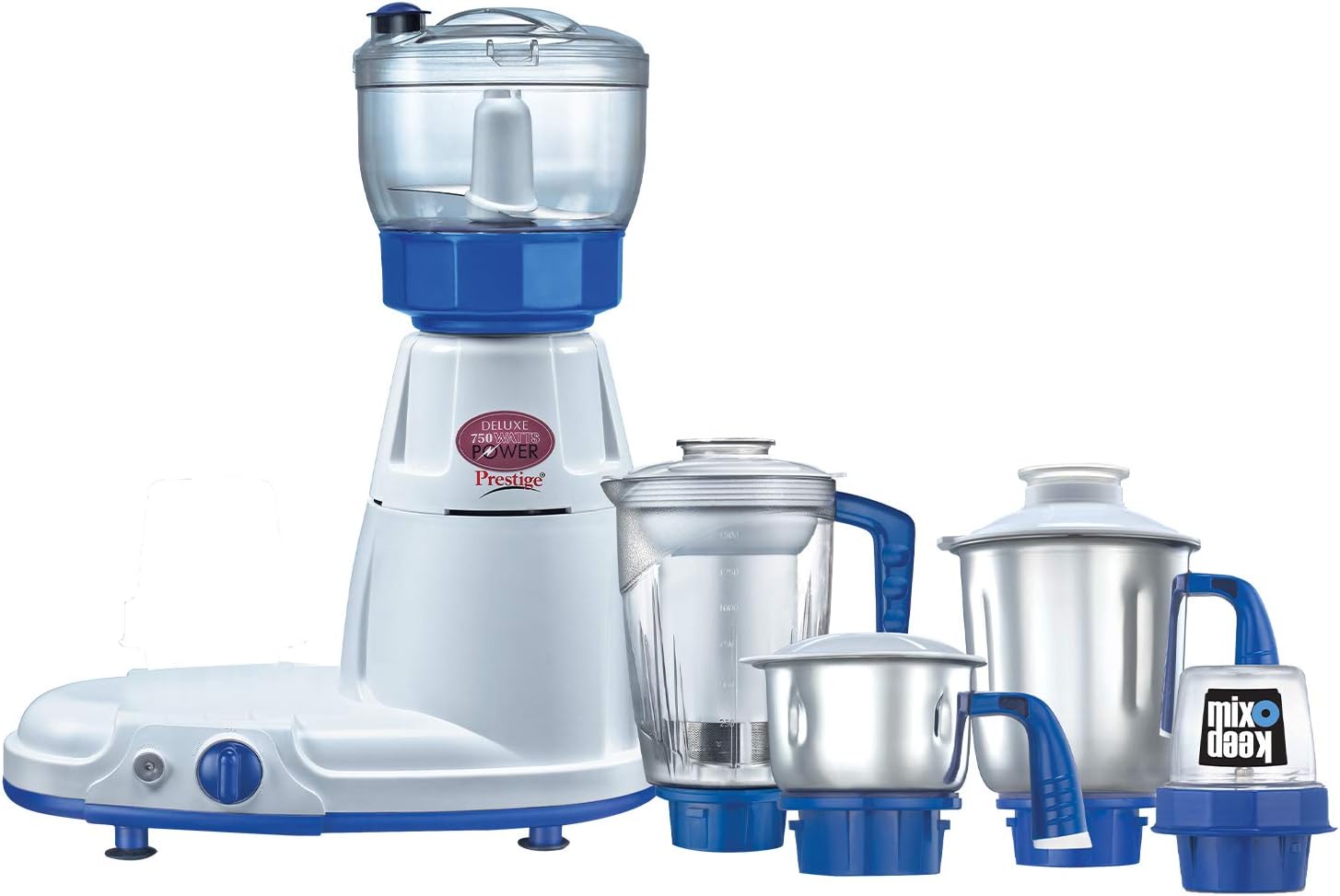 Prestige Deluxe Total LS 750W 5 Jar Mixer Grinder with 1 Food Processor Jar, White