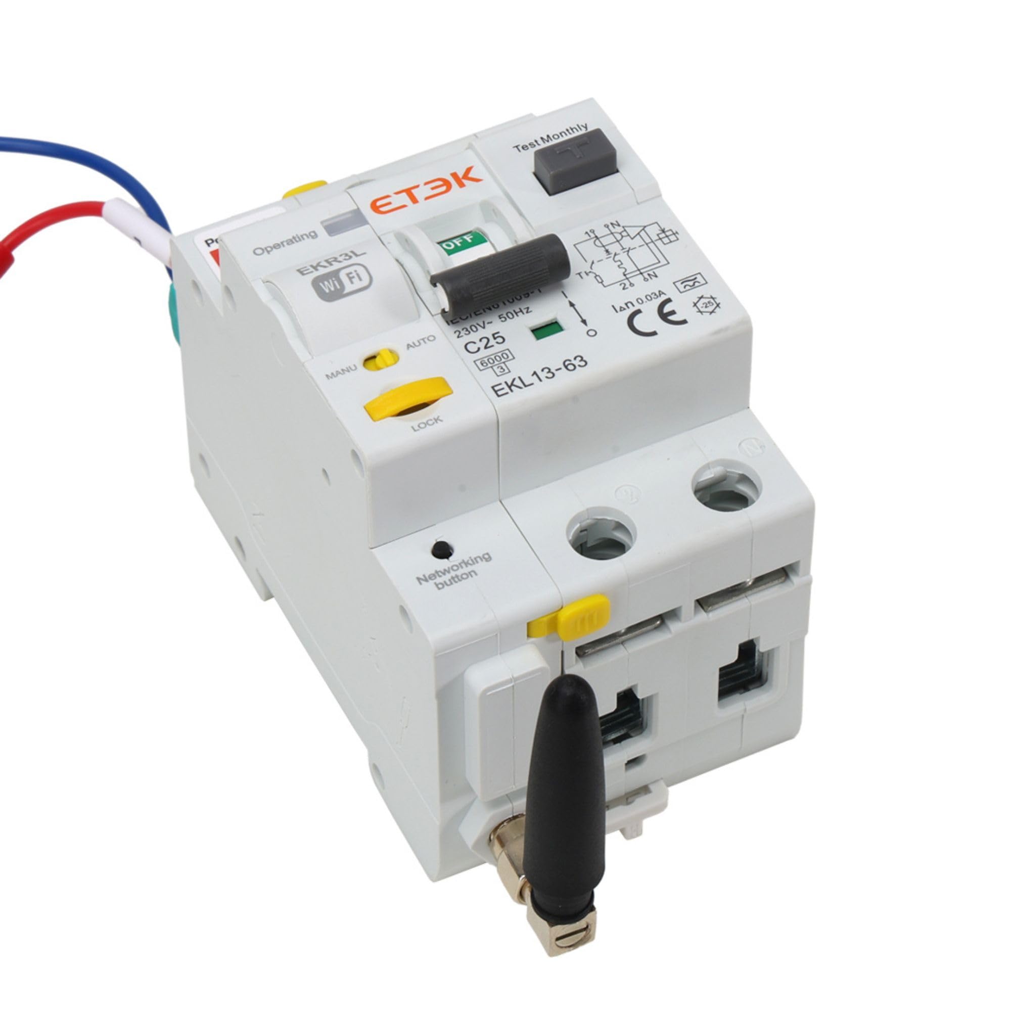 Differenziale con Riarmo Automatico tramite WIFI - 25A 30mA - RCBO con Protezione da Sovracorrente - Superimmunizzato Classe A - Controllo Remoto tramite App Tuya