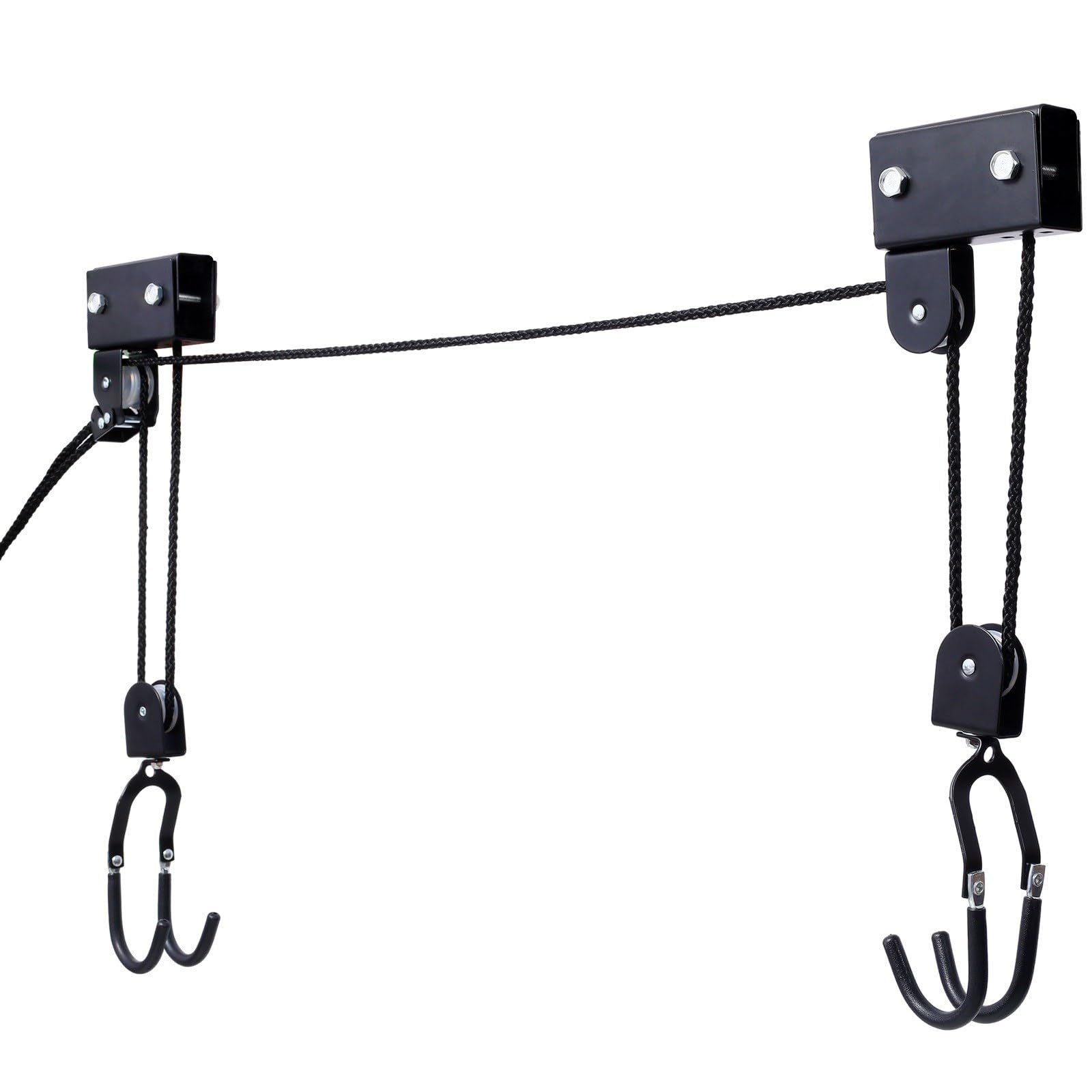 FRITHJILL Kayak Hoist System with Rubber-Coated Hooks - Ceiling Storage Rack for Boats Up to 125 Lbs - Easy Install, Safety Lock, Space-Saving Garage Organizer, Black