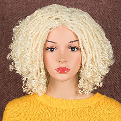 NOBLE Dreadlock Wigs 613 Blonde Synthetic Braided Wigs for Black Women Short Afro Twist Wigs with Curly Ends Daily Party Cosplay Costume Wigs