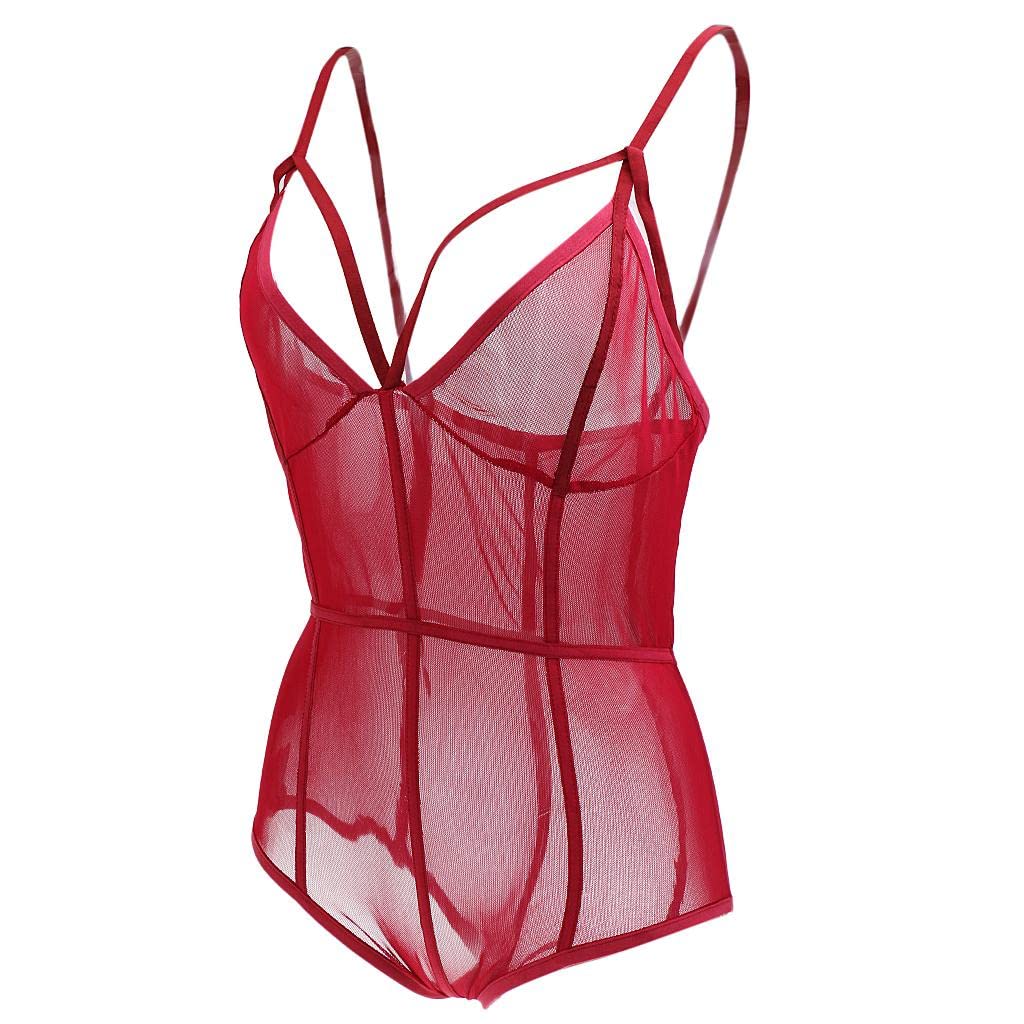 merishopp MERISHOPP®WomensLingerie See Through Spaghetti Strap Jumpsuit Romper M Wine Red|Clothing Shoes & Accessories | Womens Clothing | Jumpsuits & Rompers-picture-29