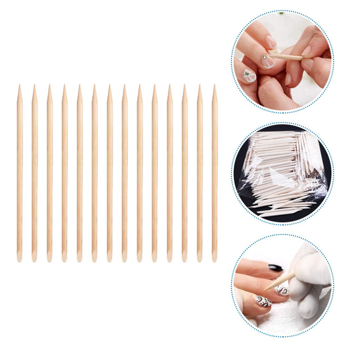 NOLITOY Wooden Cuticle Stick Tool Instant Cuticle Nail Sticks for Manicure 100pcs Pack