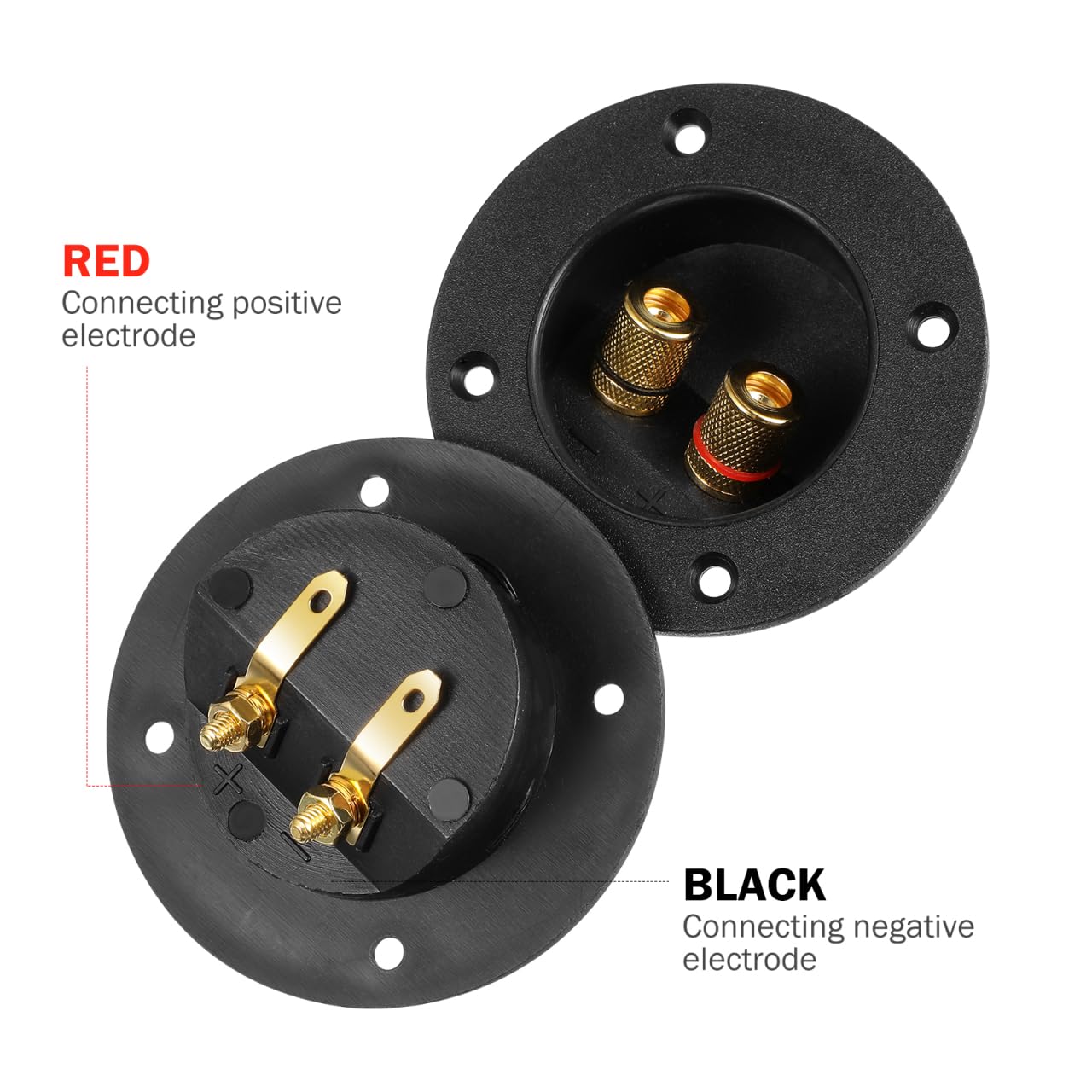 DIYEAH 5Pcs Round Speaker Terminal Binding Posts Black Copper Gold-Plated Connectors for 2-Way Speaker Box Subwoofer Spring Cup - Image 3