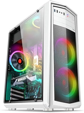 Juego Caja de la PC ATX Panel lateral transparente caja de la PC de escritorio del ordenador Caso de ATX Micro-ATX Mini-ITX El flujo de aire de alta y silenciosa ( Color : White , Size : One size ) Informática,Componentes,Dispositivos externos,Cajas de ordenador de sobremesa