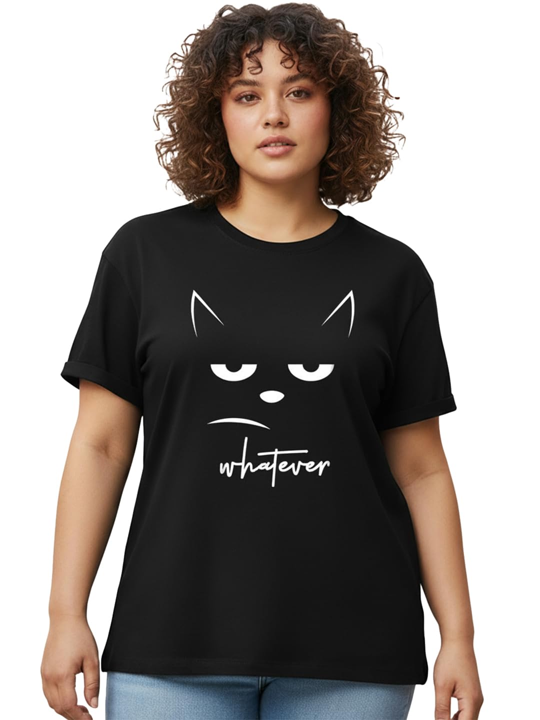 Women's 100% Cotton Graphic Print Boyfriend Fit Round Neck Plus Size T-Shirt-image-43