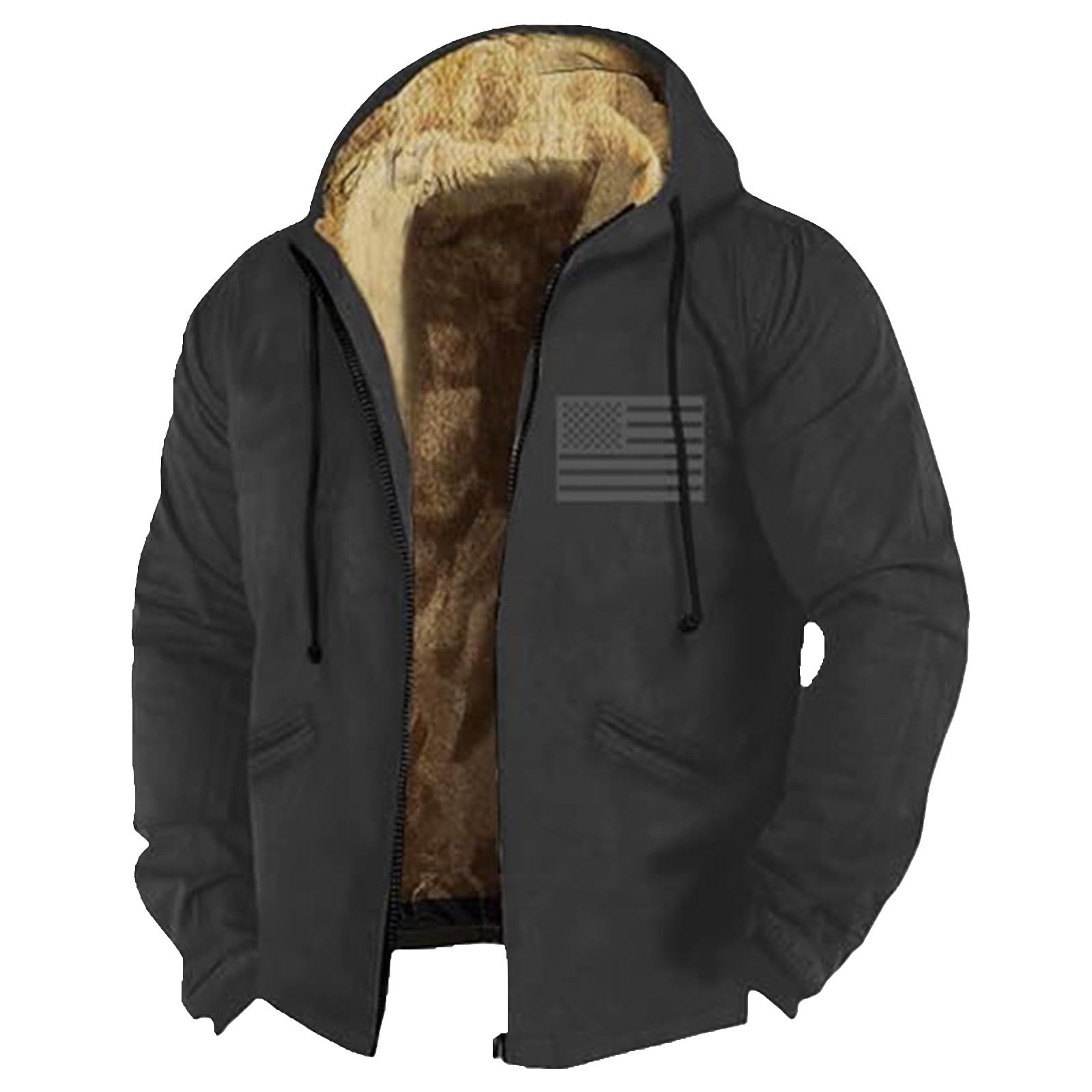 Felpa da uomo in pile con cappuccio, a maniche lunghe, casual, con tasca