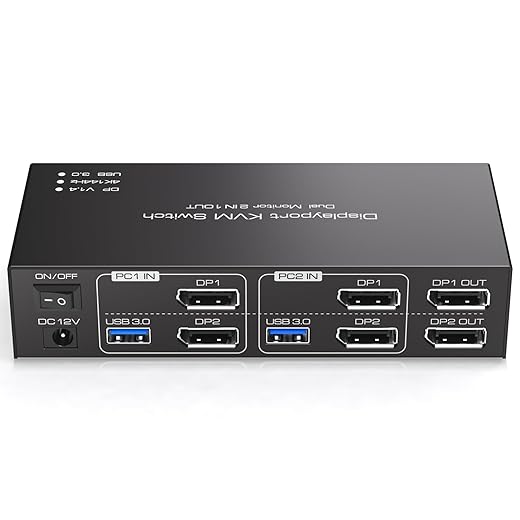 Displayport KVM Switch 2 Monitors 2 Computers 4K@144Hz USB3.0 KVM Switch for 2 Computers Share Dual Displays and 4 USB Devices Support Extended/Copy Mode with Desktop Controller