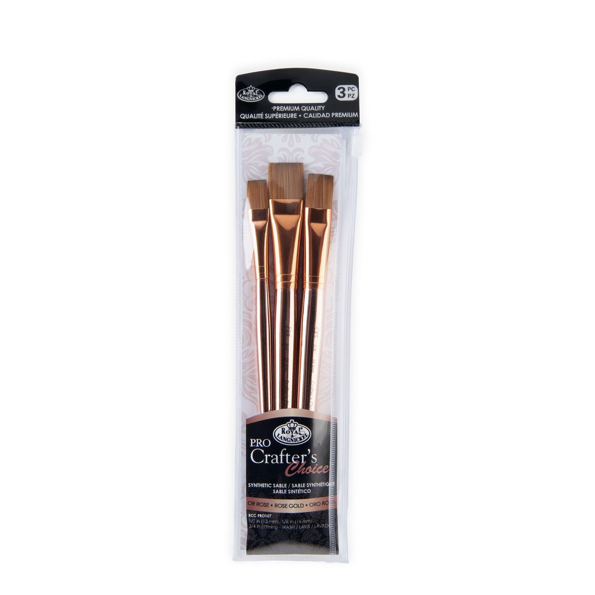Royal & Langnickel Rose Gold Crafter's Choice Pro Synthetic Sable Wash Craft Brush Set, 3Pc