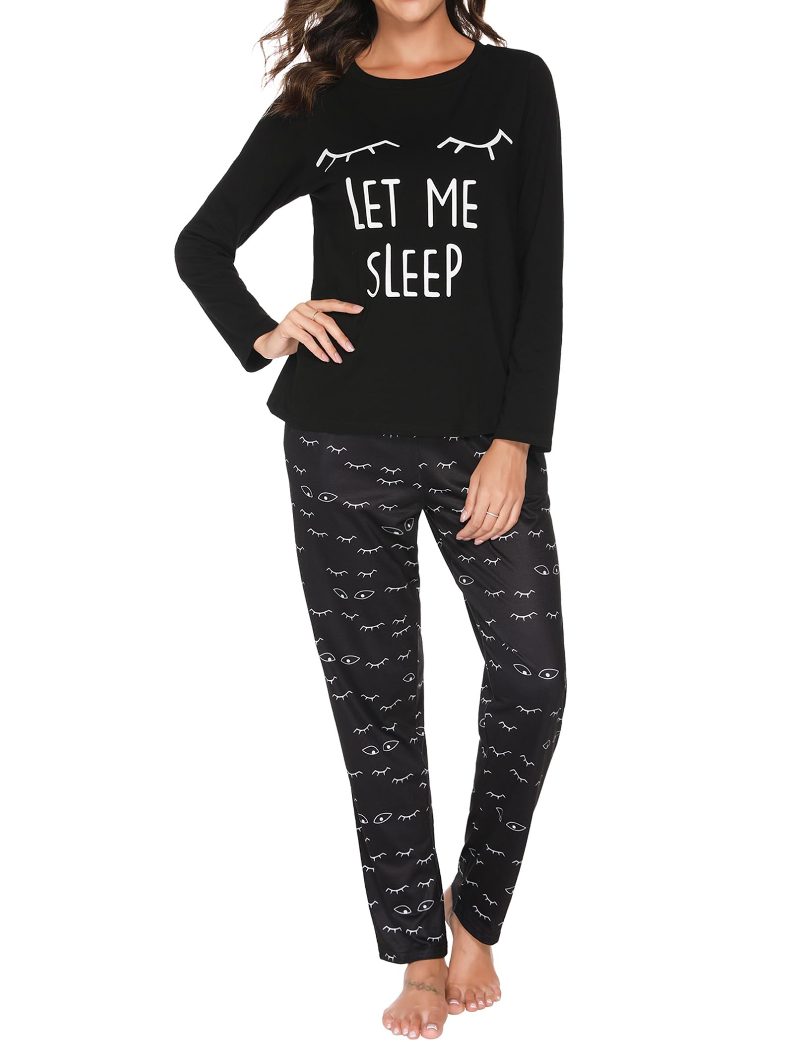 Pajamas for Women Set Cotton Long Sleeve Top Pants Womens Pjs Sets Cut Print Soft Womens Sleepwear with