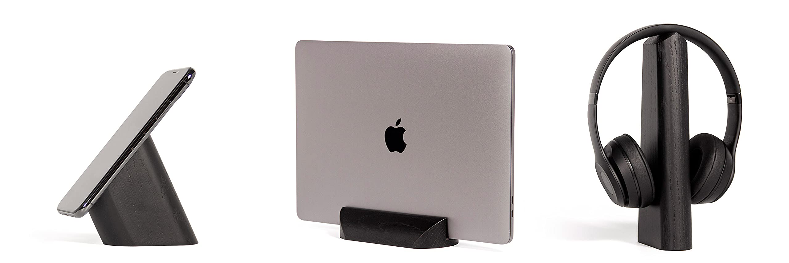 GEO Accesorios de Escritorio para Gadgets (Black, Combo of 3: Risco, Loma and Mallo) WOODENDOT Base para movil, portatil, auriculares y lapiz inteligente, estilo minimalista