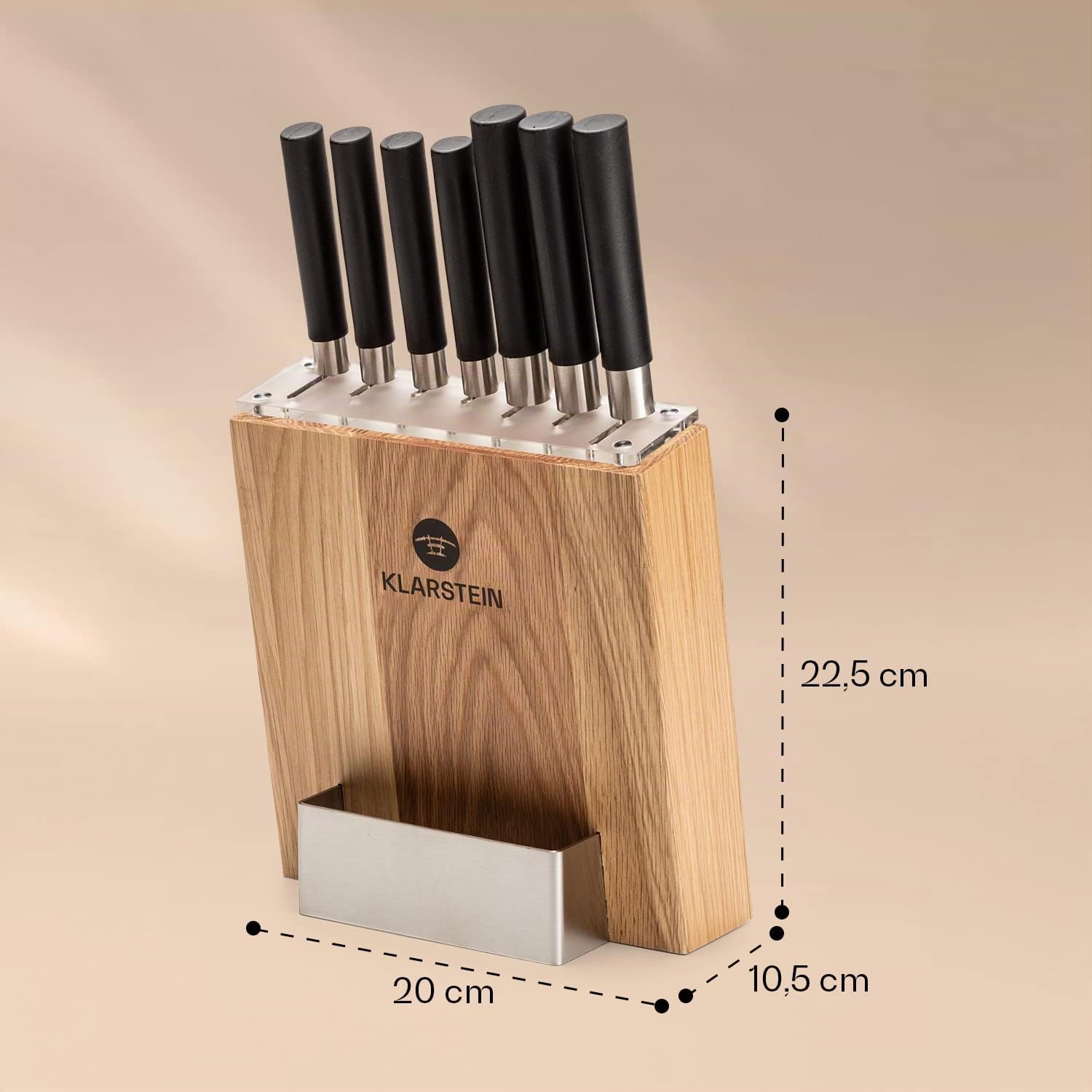 Klarstein Juego de Cuchillos Cocina y Bloque Cuchillo, 7 Set Cuchillos Cocina Profesional y Soporte de Madera, Juego de Cuchillos Chef Acero Inoxidable, Anti Arañazos y Afilados, Diseño Japonés
