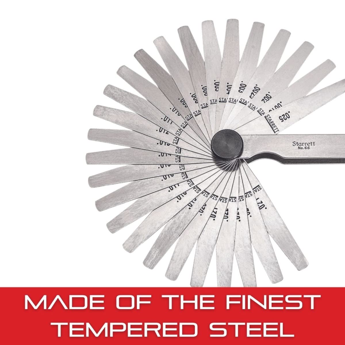 Starrett Tempered Steel English Thickness Gage with Easily Removed Leaves - Ideal for Carpenters and Home Improvement - 26 Leaves, 1/2"-1/4" x 3"-1/32" Size, .0015"-.025" Thickness - 66T