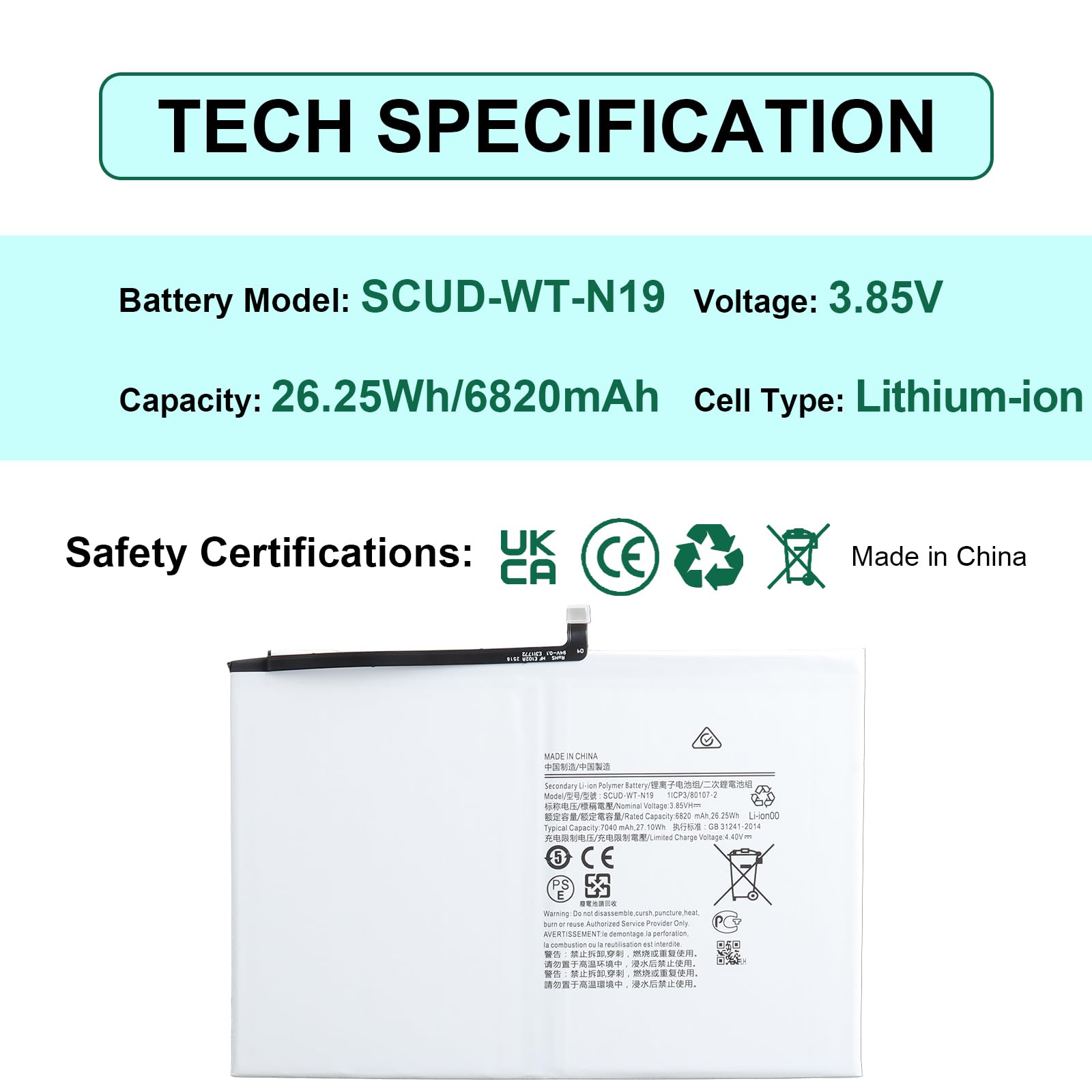SCUD-WT-N19 Batería Compatible con Samsung Galaxy Tab A7 10.4 (2020) SM-T500 SM-T500N SM-T503 SM-T505 SM-T500N SM-T507