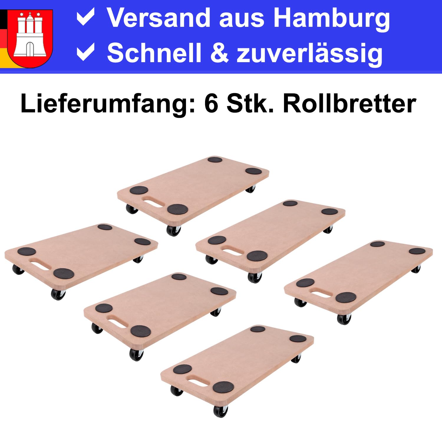 6 STK. Rollbrett Möbelhund Transportroller bis 200kg Transportrolle Roller Möbelroller Kistenroller Rollwagen Handwagen Transportwagen Brett mit Rollen Kleiner Transporthilfe für Umzug