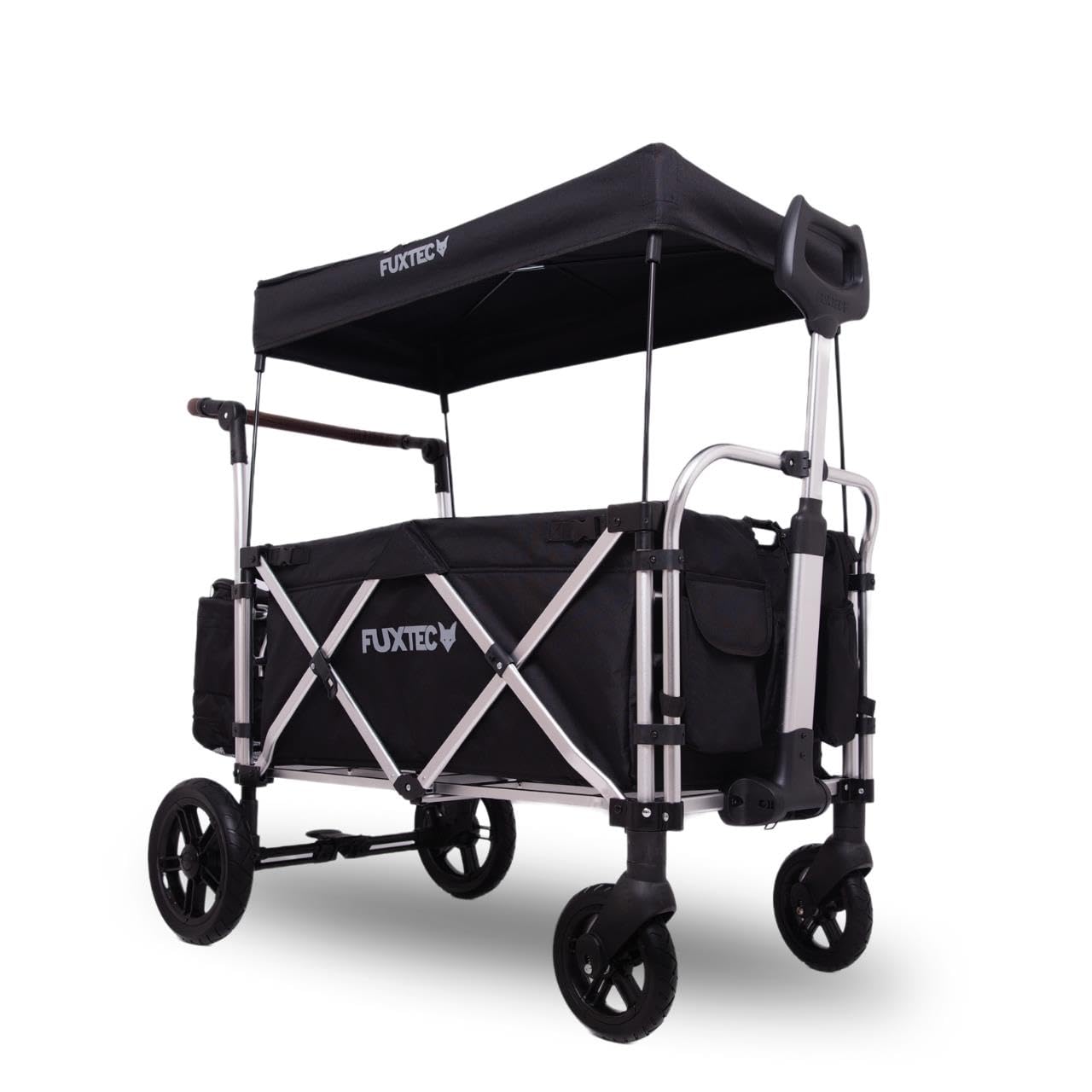 FUXTEC Carro Plegable FX-CTL900 Premium Negro, el Original, Fux Family Collection, Carro de jardín para el Transporte de niños, Playa, Ciudad, Bosque, Tirar o Empujar - Capacidad de Carga 75 kg