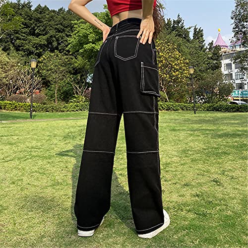 Eauptffy Jeansbroek voor dames, effen, hoge taille, baggy boyfriend stijl, jeansbroek met wijde pijpen, losse denim broek, vintage Y2k mode, losse rechte jeans, beenbroek met rechte pijpen - Image 8
