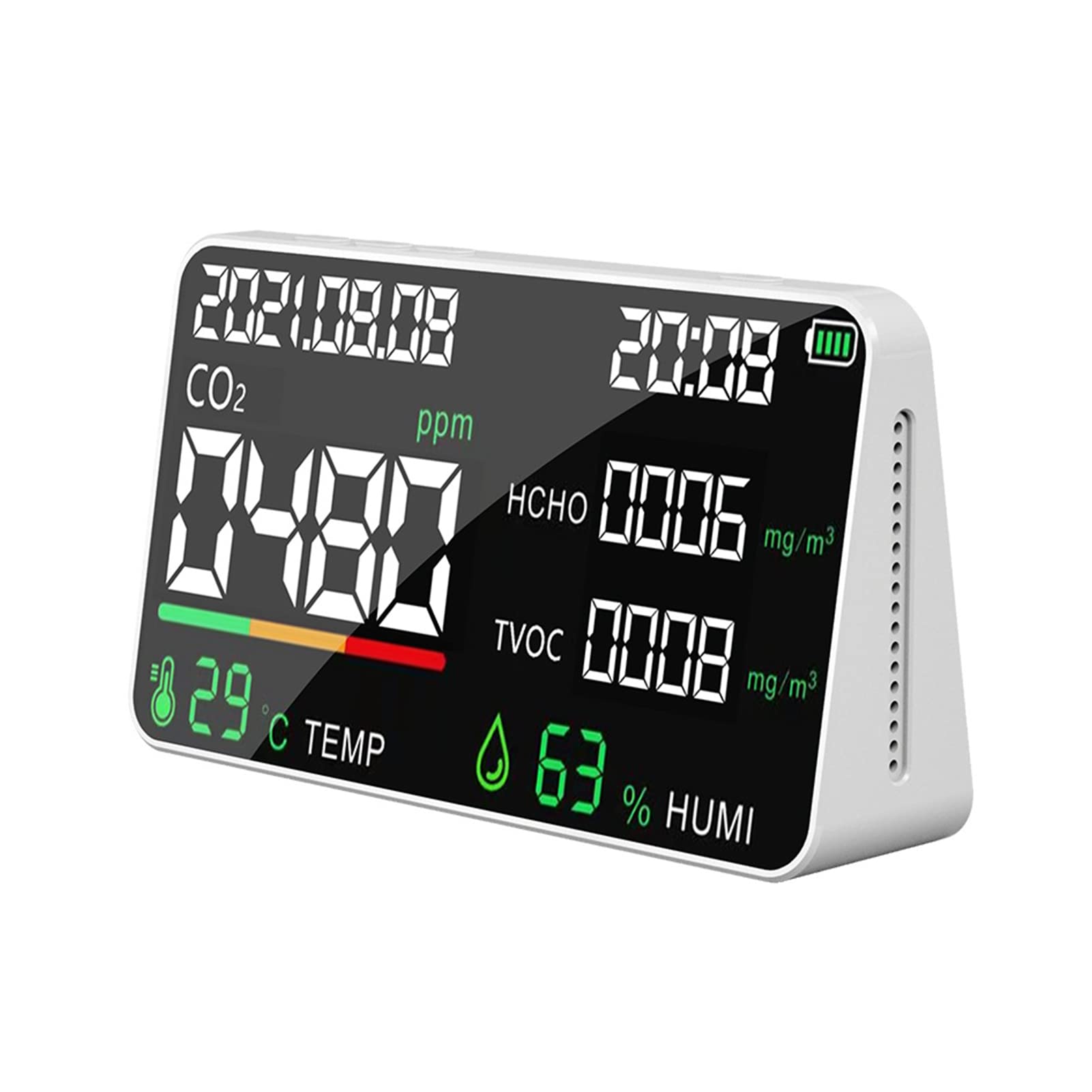 Monitor jakości powietrza 5 w 1 LED Cyfrowy miernik temperatury i wilgotności CO2 HCHO USB Akumulator Wewnętrzny miernik dwutlenku węgla do pomieszczenia Biurowego Magazyn szklarniowy (biały czujnik
