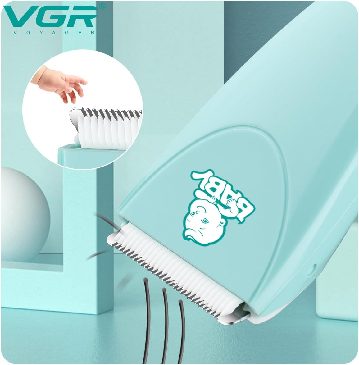 Close-up of VGR V-150 blade cutting hair