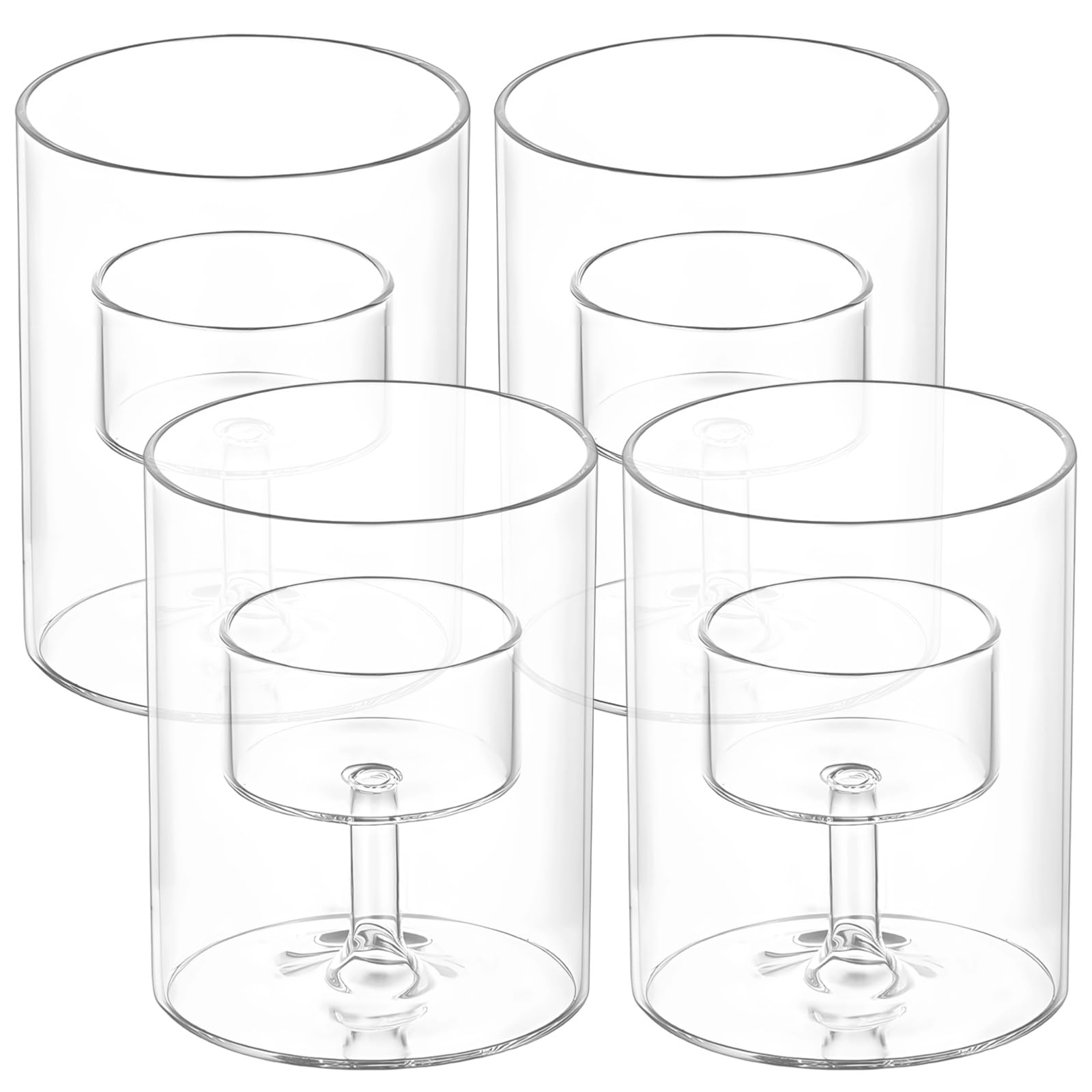 4 portacandele in vetro trasparente, di medie dimensioni, cilindrici, retrò, in vetro borosilicato, per matrimoni e feste