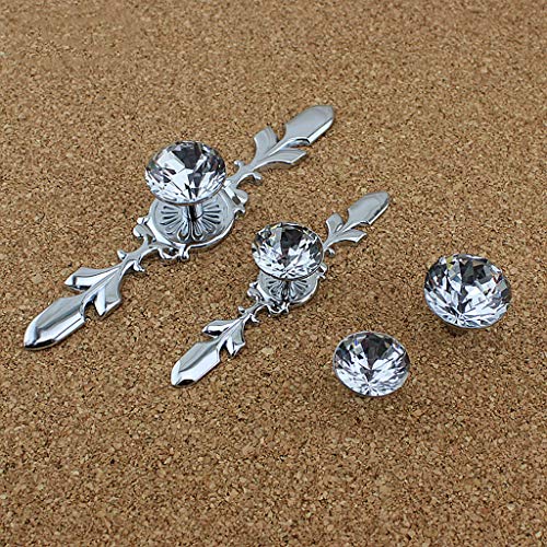 ESreake 5 Pack Silver Diamond Clear Crystal Glass Decorative Knobs with Plate,Drawer Dresser Pulls Handles with 3 Kinds of Screws for Kitchen Bathroom Office Decoration (5 Pack, Small, Silver) - Image 3