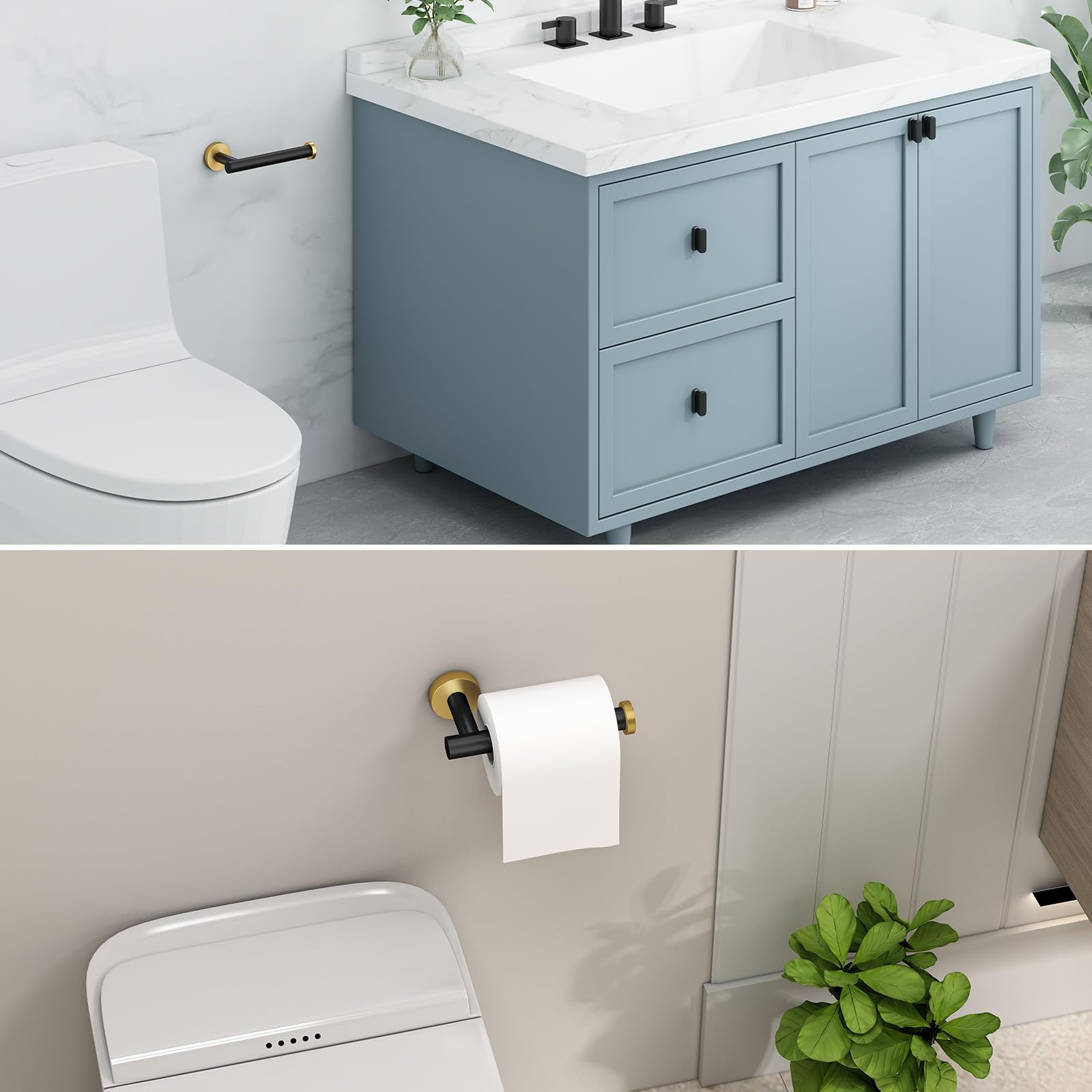 Toilet Paper Holder Black & Gold, Angle Simple Stainless Steel Bathroom Tissue Hanger, Lavatory Paper Roll Dispenser Wall Mount