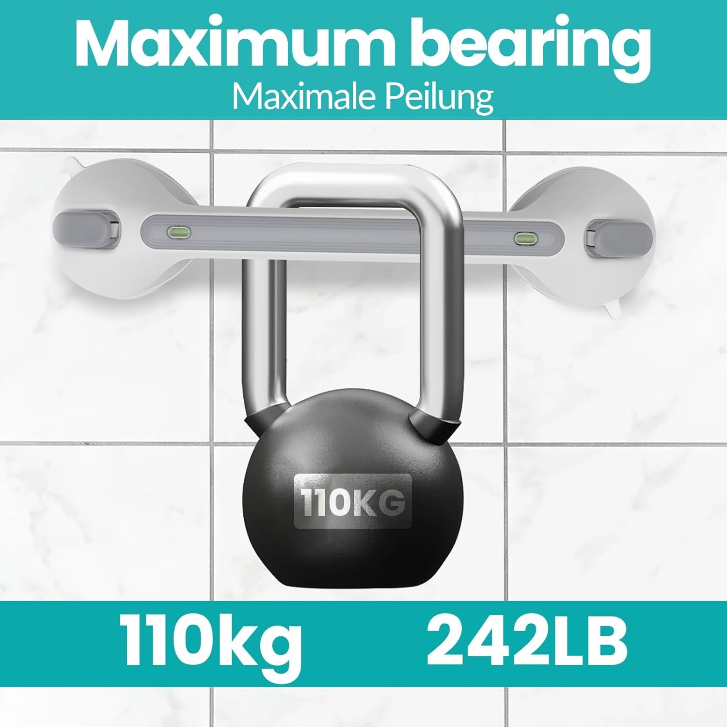 Maniglione Bagno Disabili con Avviso di Aspirazione, Maniglie Doccia Ventosa, Maniglia Ventosa, Maniglioni Bagno per Anziani, Senza Foratura,Corrimano Mobilità Portatile (12in-2pcs)