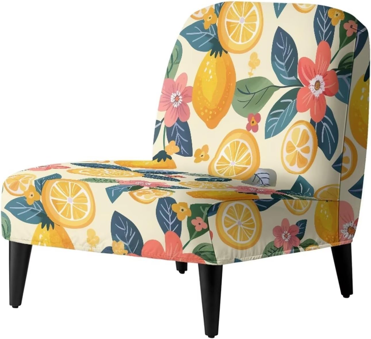 ZOUTAIRONG Flower Armless Chair Slipcovers Lemon Accent Chair Covers No Arms Slipper Chair Cover for Living Room Removable Chair Protective Cover Without Arms Yellow