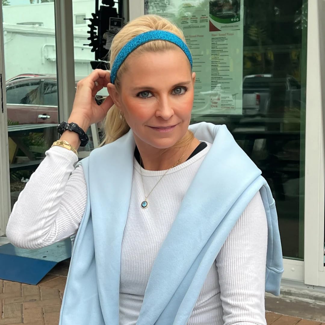 Sweaty Bands Womens Girls Headband - Non-Slip Velvet-Lined Fitness Sparkle Hairband - Viva Diva Turquoise 1-Inch - Image 6