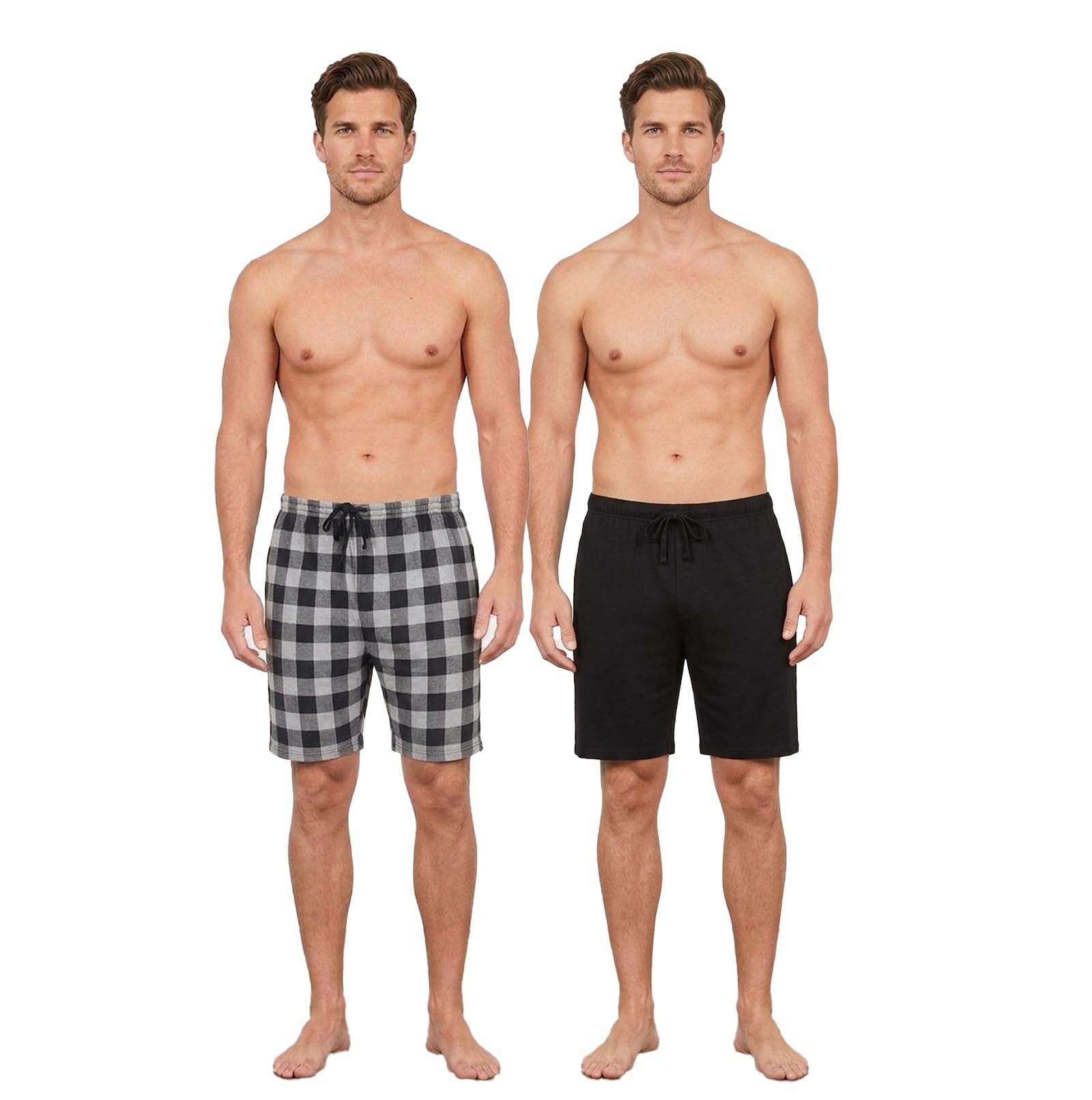 Bonjour Men's Black/Black Check Short Lounge Wear Pants Nightwear (Two Pack) Pyjama Bottoms Sleepwear