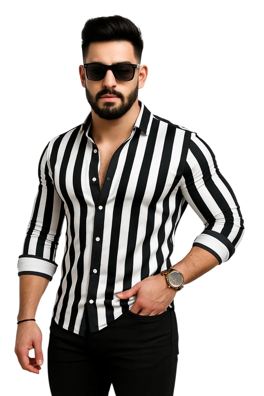 uiriuy Men's Slim Fit Vertical Stripe Casual Shirt – Full Sleeve Button-Down Stretch Cotton Shirt for Stylish Everyday Wear-picture-19