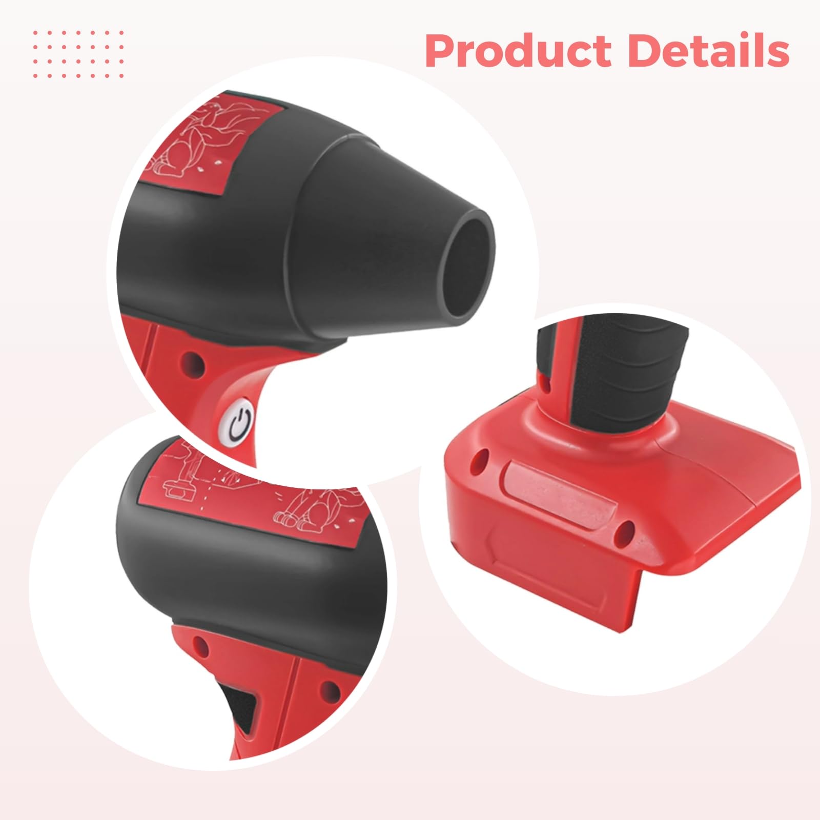 Plumero de aire comprimido, con 3 boquillas, soplador inalámbrico para batería Milwaukee de 18 V, 2 modos, 4 velocidades ajustables, para limpieza de teclado y coche