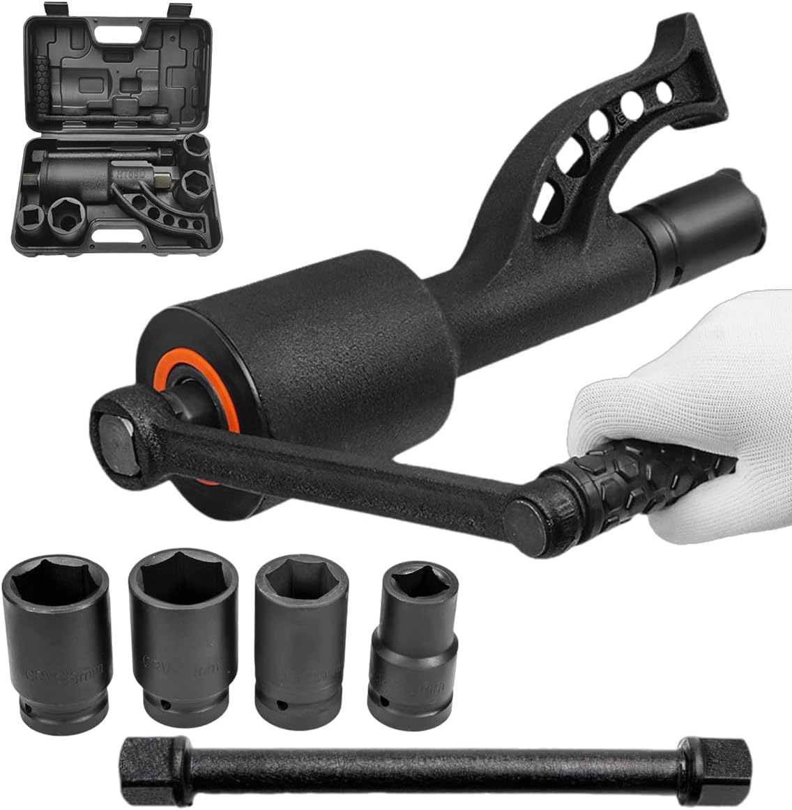 Heavy Duty Torque Multiplier Wrench Set, Torque Multiplier 1 inch Drive with 4 Sockets, 1:64 Labor Saving Lug Nut Wrench, 4800NM Lug Nut Remover Torque Wrench for Cars Trucks RVs