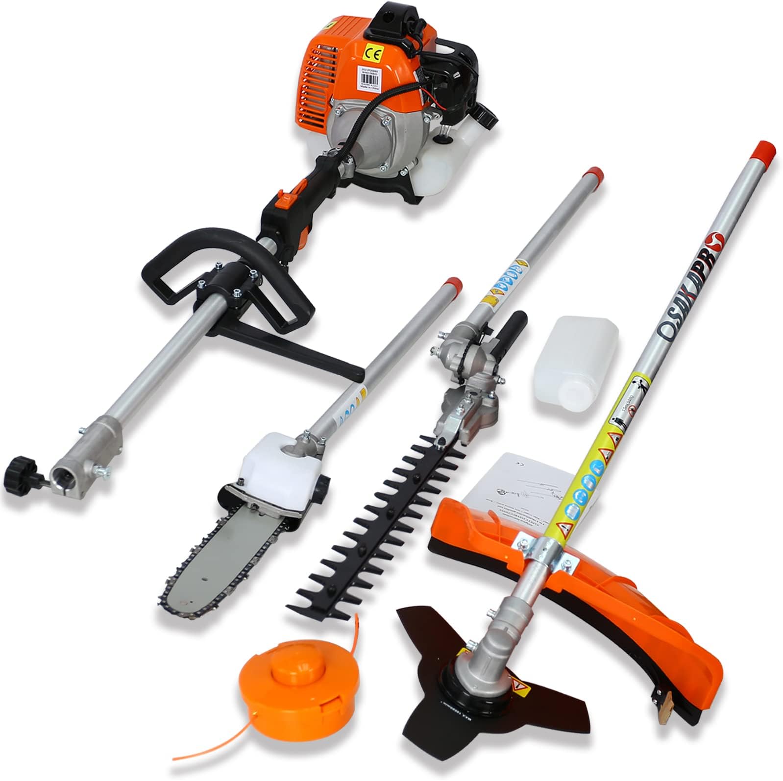 4 in 1 Multi-Functional Trimming Tool with Gas Pole Saw, Hedge Trimmer, Grass Trimmer, and Brush Cutter, 2-Cycle Garden Tool System for Home Garden Yard Care, EPA Compliant (52CC 2-Cycle)