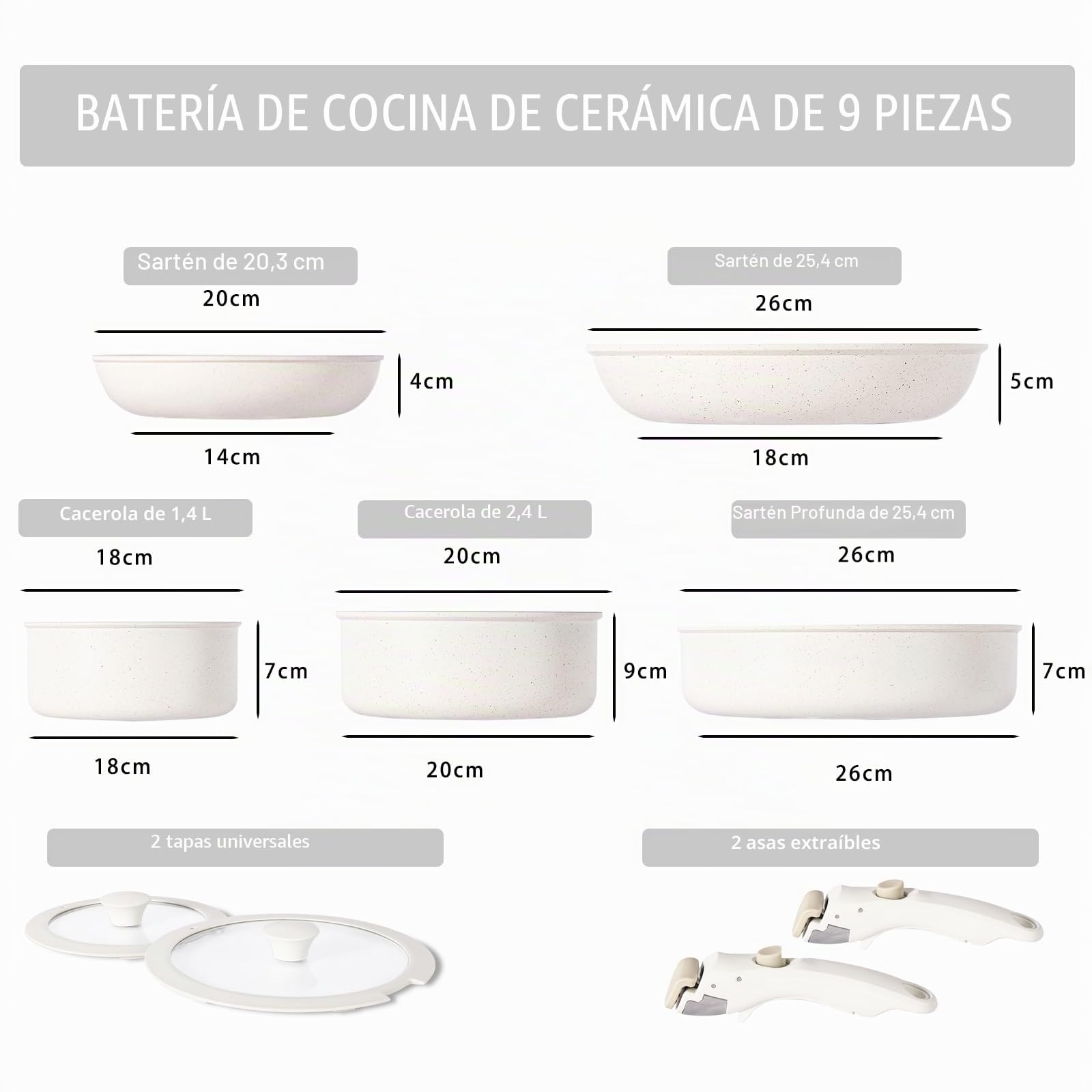 Juego de sartenes de cerámica, 9 piezas, ollas y sartenes no tóxicas, antiadherente, sartén de camping con tapa y asas extraíbles, apta para inducción y horno, apilable, color rosa