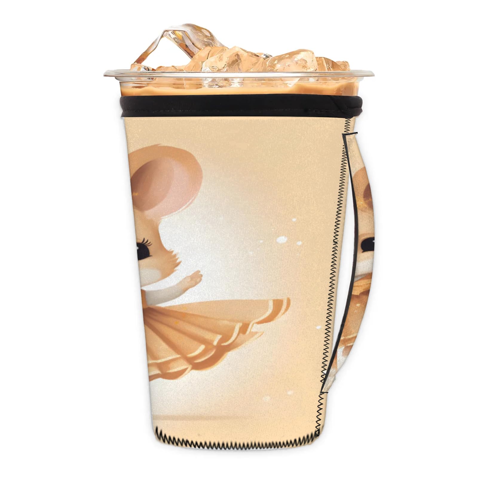 Dancing Rabbit Reusable Neoprene Coffee Sleeve with Handle Insulated Iced Coffee Cup Holder Reduces Condensation Fits 24-28 oz Cups M