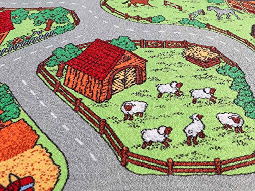 Primaflor Spielteppich Bauernhof - 95x200 cm | Straßenteppich mit Tieren | Made in EU | Kinderteppich mit Straßen für Jungen & Mädchen | für Fußbodenheizung | Kurzflor Teppich für Kinderzimmer – Bild 8