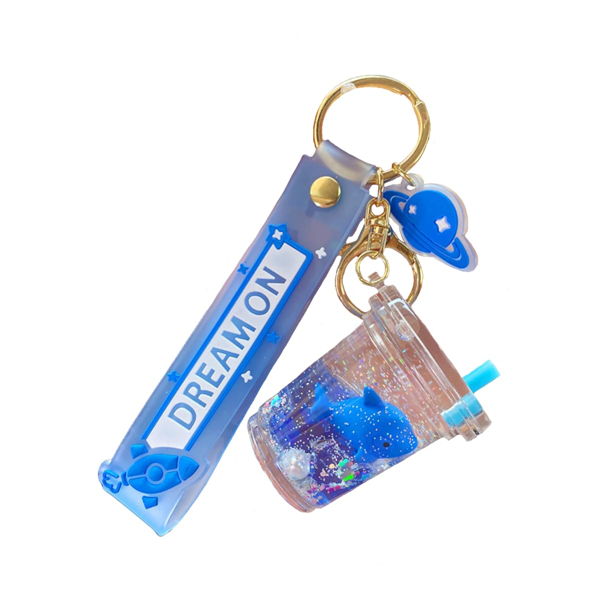 ZDHC Blue Whale Floating Keychain Cute Kawaii Motion Liquid Quicksand Sea Animal Keyring Bag Backpack Pendant for Women Girl
