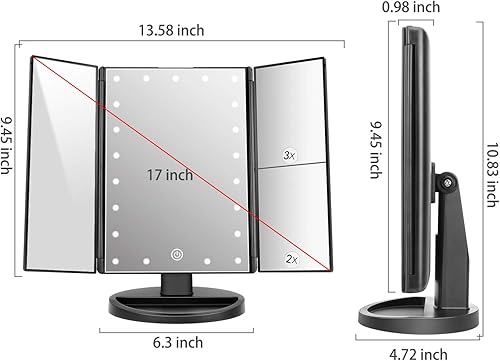 Miniatura 3 de deweisn Espejo de Tocador Iluminado de Tres Pliegues de Sobremesa con 21 Luces LED, Pantalla Táctil y Ampliación de 3X2X1X, Espejo de Maquillaje con
