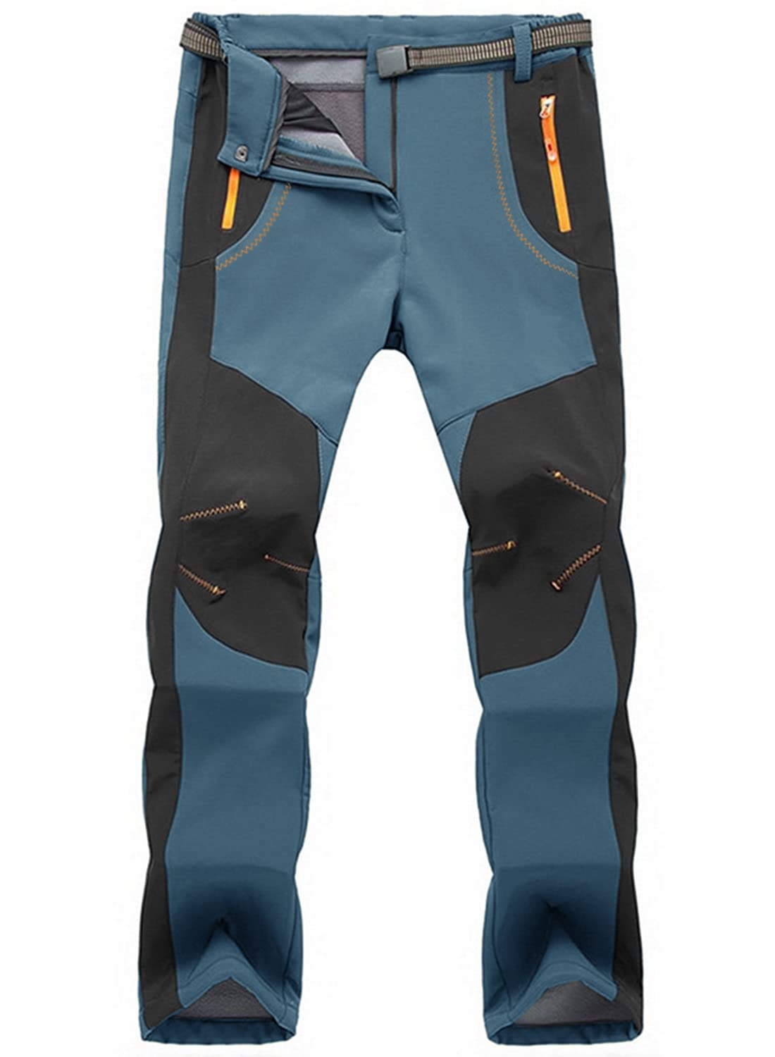 TBMPOY Men's Snow Ski Waterproof Fleece Lined Pants Outdoor Hiking Mountain Softshell with Belt 02 Thick Stone Blue S