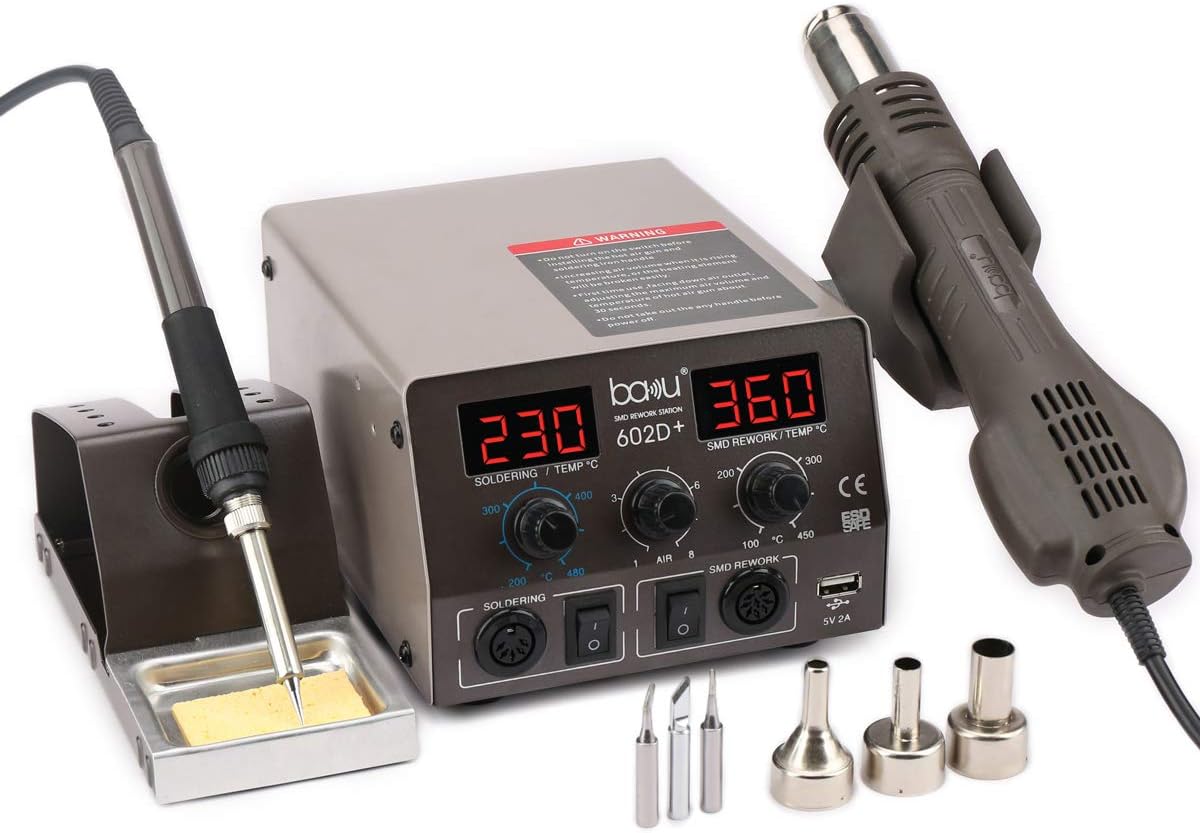 Upgraded Baku Digital Daul LCD Soldering Station 110V Professional Solder Iron SMD Hot Air Gun Rework Station