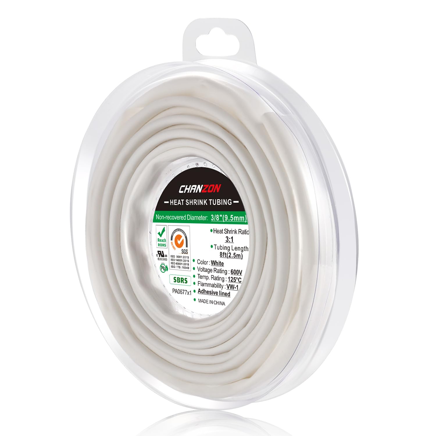 Chanzon 3:1 Ratio 3/8" (9.5mm) Heat Shrink Tubing 8Ft Roll White