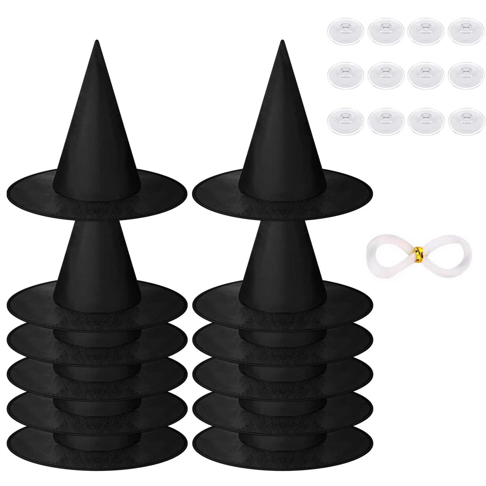 12 Pcs Witch Hat Decorative Hanging Large Wide Brim Foldable Witch for Halloween Party Decoration Hats Costume Accessories for Carnival Cosplay Witch Hats with Transparent Fishing Line and Sticky Hook