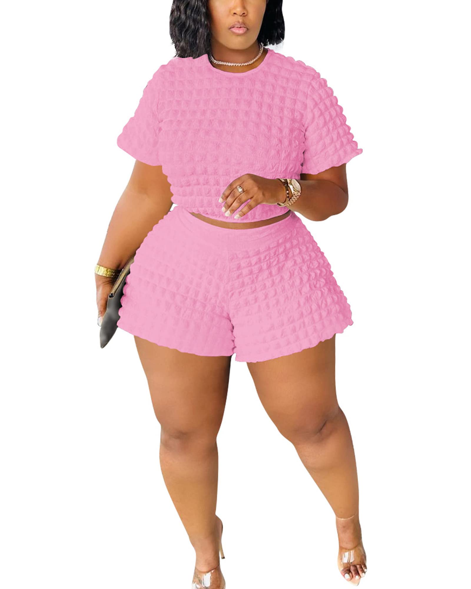 Doweha Womens Two Piece Short Sets for Summer Cute 2 Piece Outfits 2026 Casual Short Sleeve Crop Top And Shorts Matching Sets