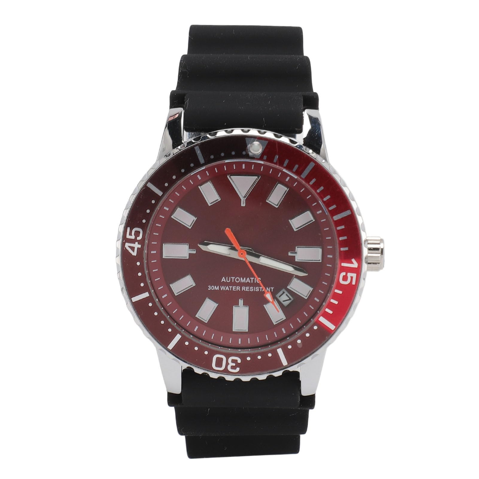 Generic Reloj Analógico para Hombre Resistente Al Agua Movimiento Automático Cronógrafo Reloj de Pulsera Pantalla Luminosa Bisel Giratorio para Pesca (Rojo Plateado)